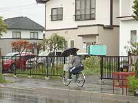 雨降り自転車